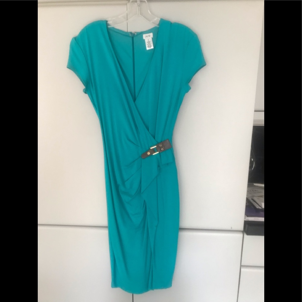 Aqua knee length dress worn once almost brand new - stylish & flattering style